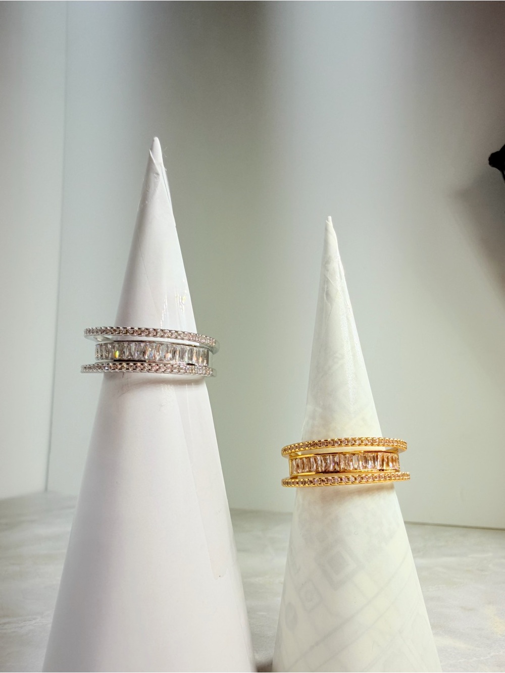 Gold plated - Gold and Silver Crystal Baguette Stackable Ring Set -2